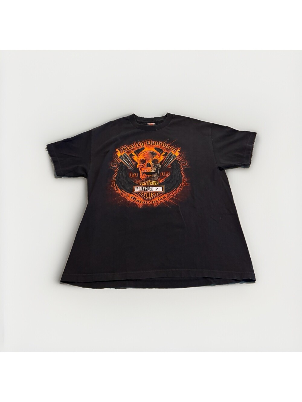 Harley Davidson Flame Skull T Shirt Black St. Augustine FL Biker Graphic Tee XL